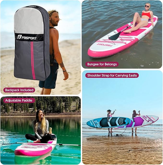 FBSPORT 11' Premium Stand Up Paddle Board, Yoga Board with SUP Accessories & Carry Bag | Wide Stance, Surf Control, Non-Slip Deck, Leash, Paddle and Pump for Youth & Adult