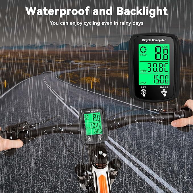 Bike Computer Wired, Bicycle Odometer Wired MPH KM/H Bike Speedometer Waterproof Bike Odometer with Touch Sensor Switch, Big Digital LCD Screen, Automatic Wake-up