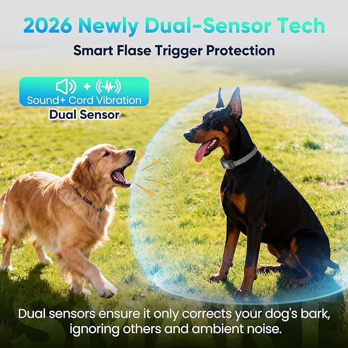 Dog Bark Collar for Large Medium Small Dogs, Effective No-Bark Collar, Smart Barking Collar, Rechargeable Bark Collar with 7 Sensitivity, 3 Modes, IP67 Waterproof, Blue+Black, 2 Pack