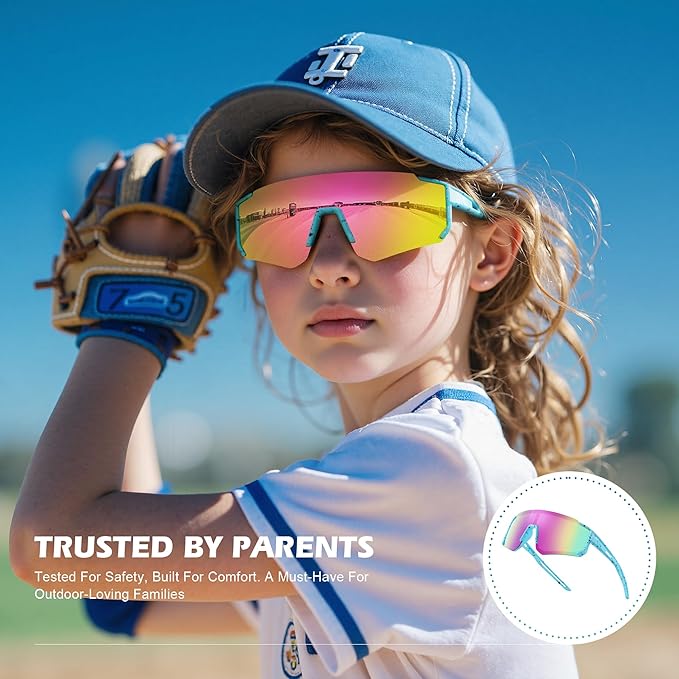 Fanshen Kids 野球サングラス ユース - スポーツ偏光サングラス ソフトボール サイクリング 男の子 女の子 3～12歳 UV保護