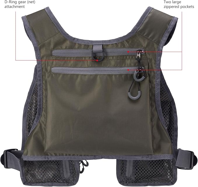 BASSDASH FV08 Ultra Lightweight Fly Fishing Vest for Men and Women Portable Chest Pack One Size Fits Most