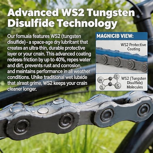 Bike Chain Lubricant and Cleaner Set - WS2 Wax Coating, Degreaser 10oz, Lubricant 4oz with Scrubber Brush Tool - Complete Bike Chain Care Set
