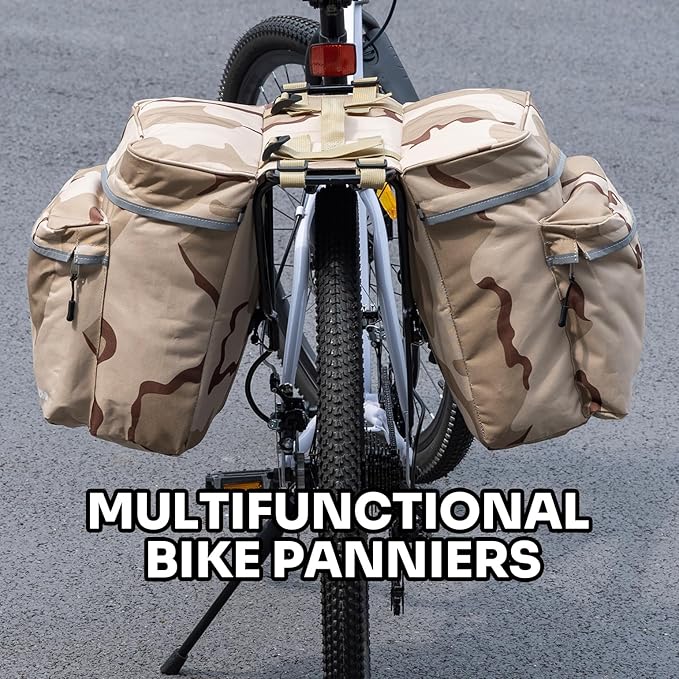 ANCHOM Bike Panniers, 34L Upgraded Water Resistant Saddle Bags for Bicycle Rear Racks, Bike Accessories for Mountain, Road & Electric Bikes, Bike Bag for Commuting, Beige