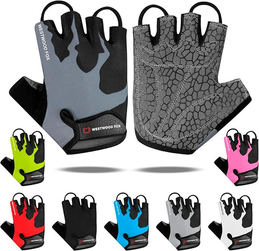 WESTWOOD FOX Cycling Gloves Half Finger Unisex Padded Grips Palm Bicycle Summer MTB Bike Gloves for Men Women Non-Slip Fingerless Short Mountain Bike Sports Hiking Climbing Gym