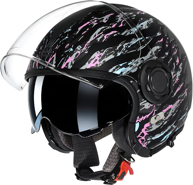 TRIANGLE Convertible Full Face Motorcycle Helmet DOT Approved for Men Women, Multi-Configuration 3/4 Open Face Street Bike Helmet with Internal Tinted Sunshield, Includes Storage Bag