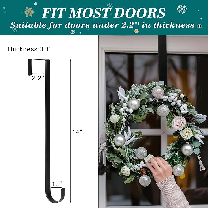 HOOSUN Wreath Hangers for Front Door,St Patricks Day Decorations,14" St Patricks Day Wreath Hook Holder,Over The Door Hooks Hanger,Metal Garland Hangers Hook for Patriotic Spring Wreath Porch Decor