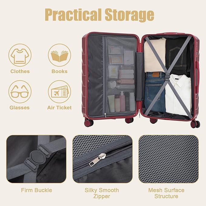 28 Inch ABS Hard Shell Large Luggage With Combination Lock and Side Hooks, Red