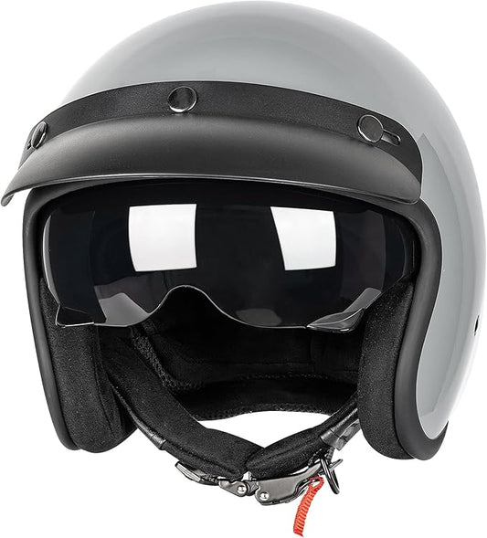 Yesmotor 3/4 Open Face Retro Motorcycle Helmet Vintage Helmet for Motorbike Casco, Moped, Cruiser, Bobber, and Chopper - DOT Approved(Gray , 2XL)
