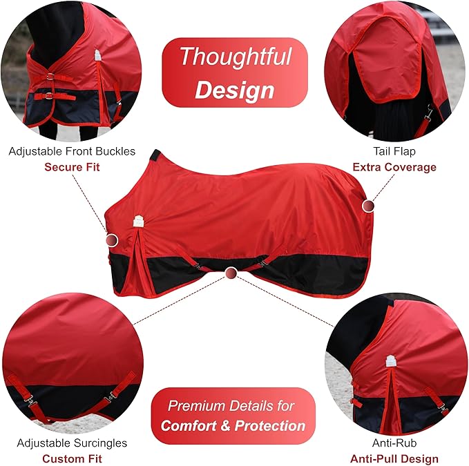 BARN & STABLE 420D Ripstop Lightweight Horse Turnout Sheet, No Fill, Water-Resistant & Breathable Horse Blanket for Spring and Mild Weather, with Anti-Rub Fleece Withers