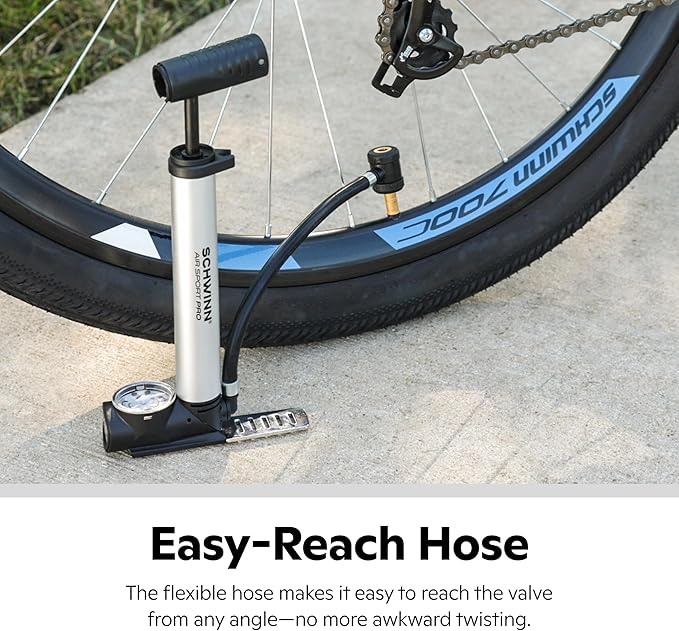 Schwinn Air Sport Mini Bike Pump, Foot to Floor or Hand Pump Option, Fits Schrader and Presta Valve Types, Easy-to-Carry Portable and Convenient Design, Bicycle Essentials for Easy Road Riding