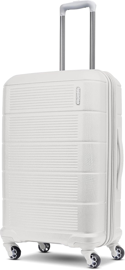 American Tourister Stratum 2.0 Expandable Hardside Luggage with Spinner Wheels, Checked-Medium, White