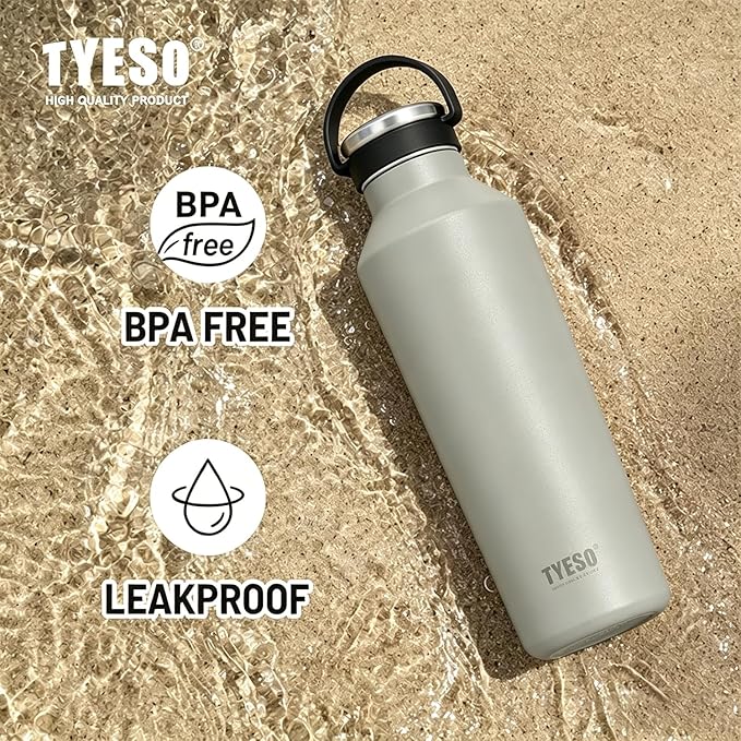 TYESO Stainless Steel Vacuum Insulated Water Bottle, Insulated Water Bottle with Soft Silicone Carry Handle (GRAY, 25 OZ)