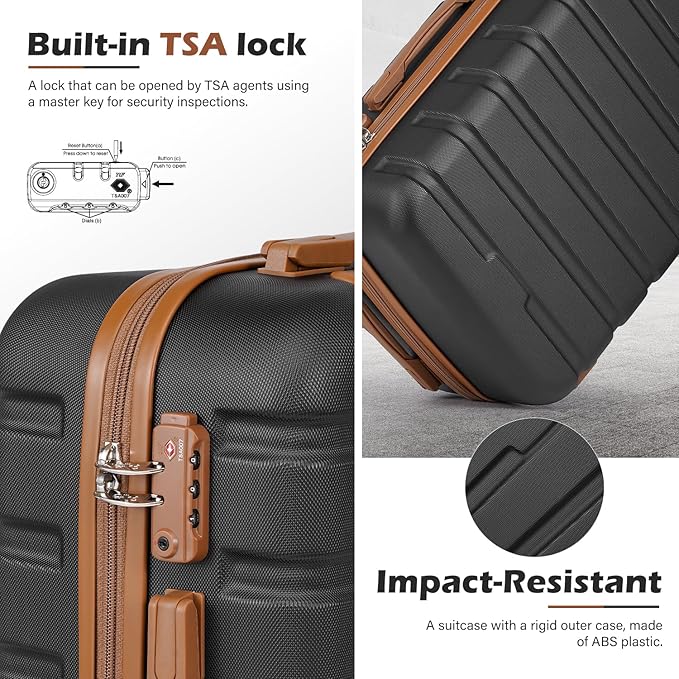 Coolife Luggage Suitcase Spinner Hardshell Lightweight TSA Lock (apricot black,16/20/24/28)
