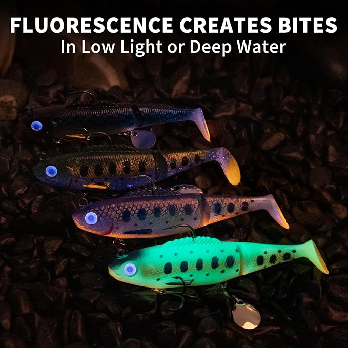 TRUSCEND Easy Catch Pre-Rigged Soft Lures, Unique Vibrating Swim Action and Trembly Sinking Move for More Bites, Amazing Soft Swimbait for Family Fishing, Fishing Lures for Bass Trout Crappie Walleye