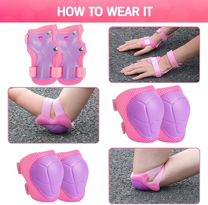 Wemfg Kids Protective Gear Set Knee Pads for Kids 3-14 Years Toddler Knee and Elbow Pads with Wrist Guards 3 in 1 for Skating Cycling Bike Rollerblading Scooter