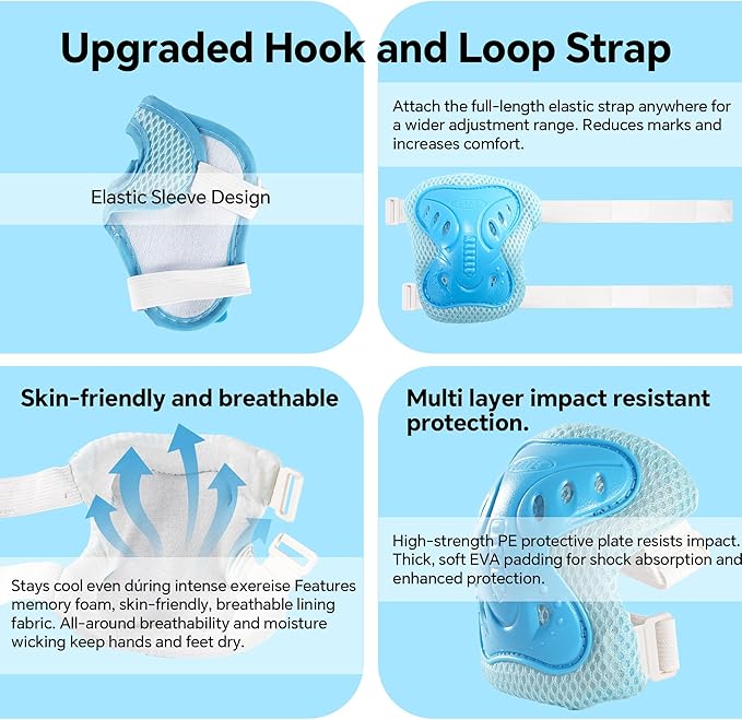 Kids Protective Gear Set for Toddlers Ages 3-6, Knee Pads Elbow Pads Wrist Guards for Beginner Scooter Bike Roller Skating, Adjustable Lightweight Safety Gear for Boys Girls