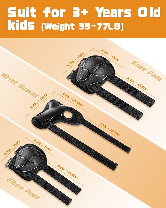Kids Protective Gear Set, Knee and Elbow Pads with Wrist Guards for Ages 3-8 Year Toddler, 3 in 1 Enhanced Material Protective for Skating Cycling Bike Roller Scooter, Includes Organizer Bag
