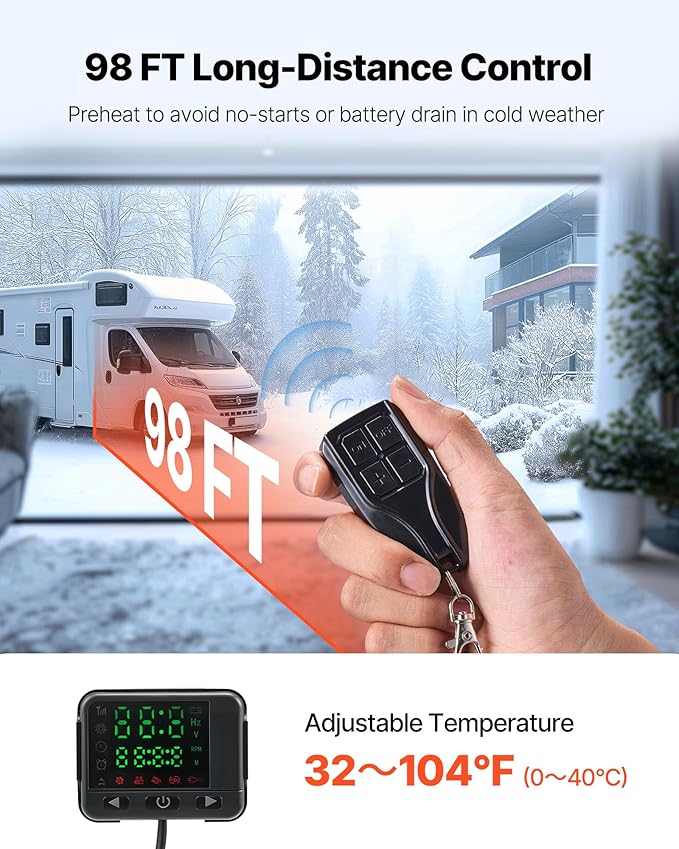 VEVOR ディーゼルヒーター、12V オールインワン ディーゼルエアヒーター、リモコンとLCDディスプレイ付き、5L燃料タンク急速加熱ポータブルディーゼルパーキングヒーター、RV、トラック用、8KW、ベーシック、オレンジ