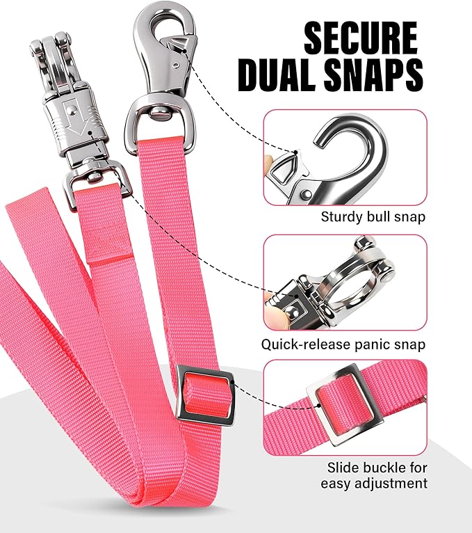 Cross Ties for Horse, Nylon Trailer Tie w/Quick-Release Panic Snap & Bull Snap Horse Trailer Accessories, Adjustable Length Range 42.5" to 73", Equestrian Supplies, Bright Pink