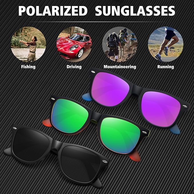 MEETSUN 偏光サングラス レディース メンズ クラシック レトロ トレンディ ドライブ用サングラス UV400保護 (3点セット)