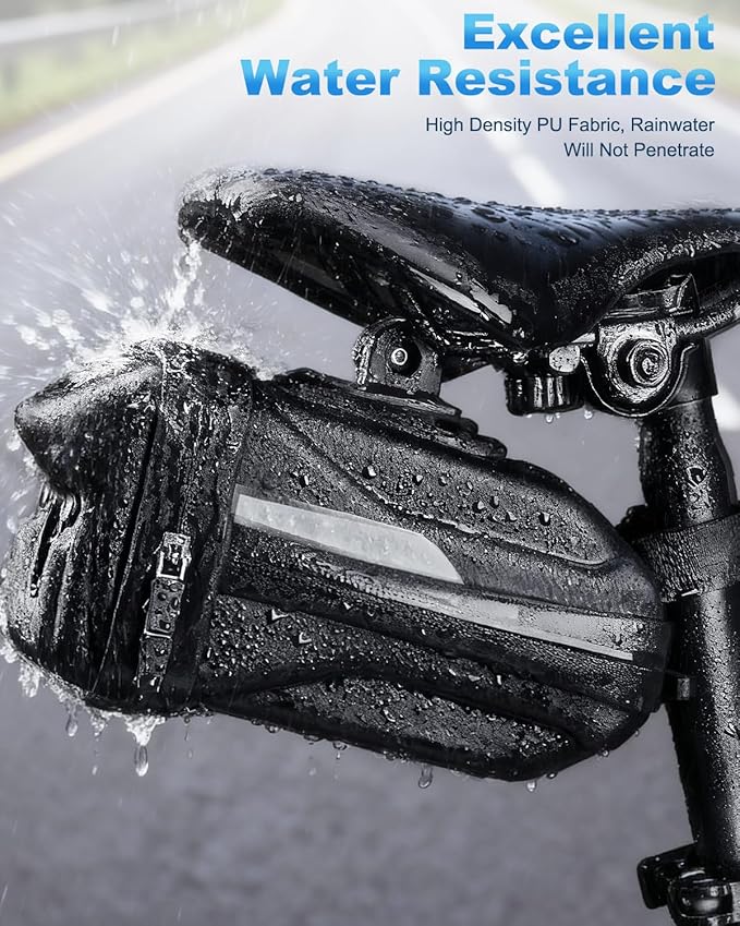 Bike Seat Bag, Expandable Bicycle Bag Under Seat, 3D Hard Shell Waterproof Bike Saddle Bag with Reflective Material, Self-Locking Zipper, Internal Pocket, 1.6-2L