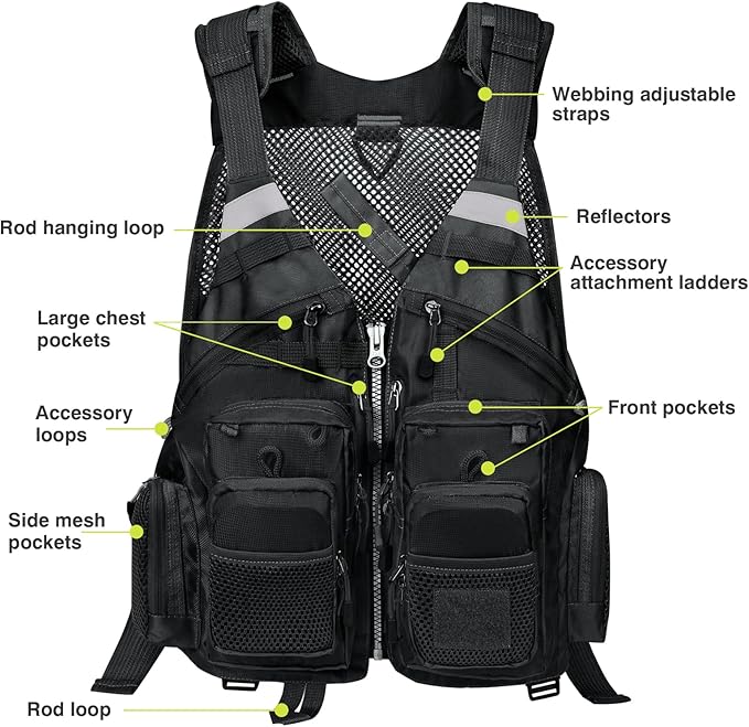 Gonex Fly Fishing Vest for Men Women, Comfortable Adjustable Fishing Vest with Multi-Pockets Reflective Stripes