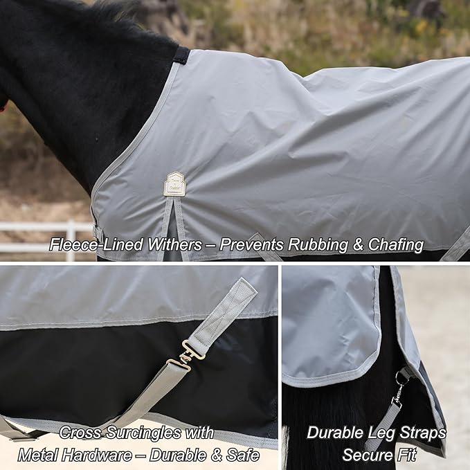 BARN & STABLE 420D Ripstop Lightweight Horse Turnout Sheet, No Fill, Water-Resistant & Breathable Horse Blanket for Spring and Mild Weather, with Anti-Rub Fleece Withers