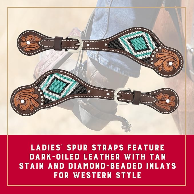 Weaver Leather Turquoise Diamond Beaded Horse Headstall, Leather Headstalls for Horses for Trail Riding, Durable Equine Supplies, Dark Oil