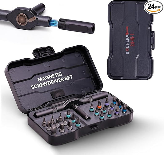 24 in 1 Magnetic Ratchet Screwdriver Set, Magnetic Screwdriver Set with Multi-Bit Ratcheting Handle & Bit Magnetizer, Compact Repair Tool Kit with Storage Case for Furniture, Computer, Bicycle and DIY