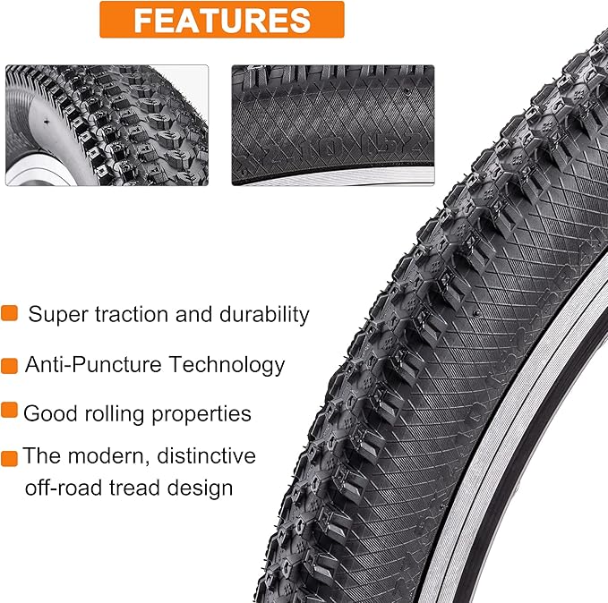 Replacement Bike Tire -26’’x1.95’’,26’’x2.25’’, 27.5’’x2.1’’, 27.5’’x2.2’’, and 29’’x2.2’’ Durable Folding Mountain Bike Tire - 60 TPI Bicycle Tires