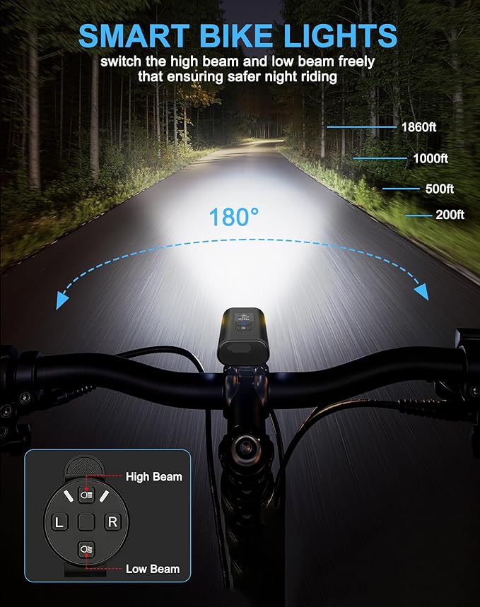 Bike Lights, 17 LED 4800 Lumen Bicycle Light with 4 Modes, 10000mAh USB Rechargeable Bike Light, Bike Headlight with Digital Power Display, Wide Beam Bike Lights for Night Riding