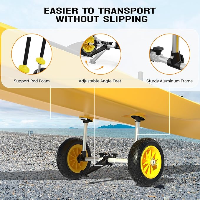 Bonnlo Kayak Cart with 10in Kayak Wheels, 7.1"-17.1" Adjustable Width, Detachable Kayak Dolly with Adjustable Angle Kickstand, Strap Free Kayak Trolley for Sit on Top Kayaks