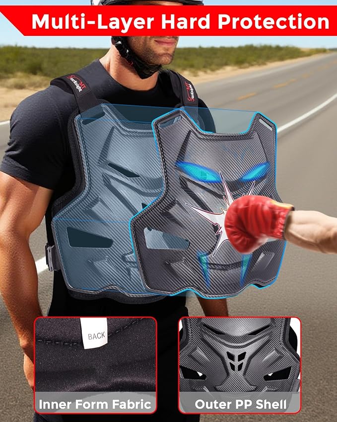 StarknightMT Motorcycle Chest Armor Lightweight Adult Men Motocross Chest Protector, Adjustable Body Armor Vest for Motocross Riding Road Racing Cycling Skiing Skating Easy-wear Chest Guard
