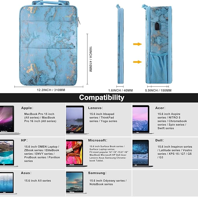 ZINZ Slim & Expandable Laptop Backpack 15 15.6 16 Inch Sleeve, Spill-Resistant Notebooks Bag Case for Most 14-16 Inch MacBooks Surface-Books Dell HP Lenovo Asus Computers,B01M01