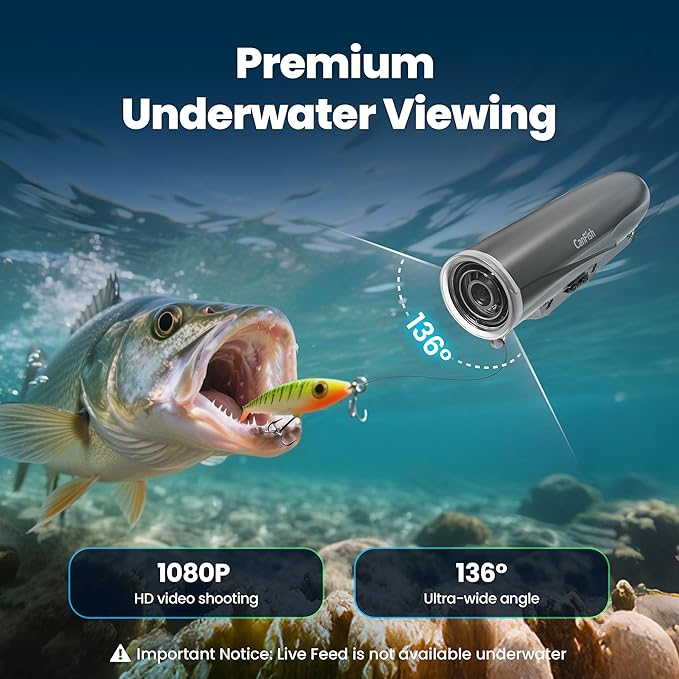 CanFish Fishing CamX Fishing Finders Camera,Lure Action Camera HD 1080P &136°Ultra-Wide-Angle,656FT ROV Waterproof/Motion Sensing/Segmented Intelligent Recording/Wireless Charge/App Compatible (Grey)