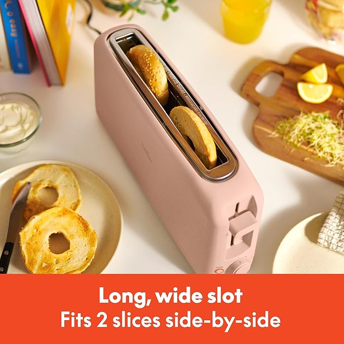 bella 2スライス スリムトースター、どこにでもフィット™キッチンウェア、6段階焼き色調節（再加熱・キャンセルボタン付）、サワードウ対応、10インチロングスロット、パン詰まり防止・自動電源オフ、900W、ブロッサム
