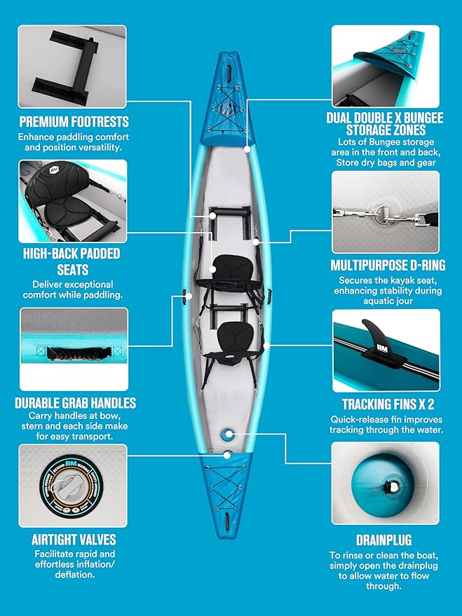 BEYOND MARINA Inflatable Kayak 1 & 2 & 3 Person Adult- Full Drop Stitch Kayak with Aluminum Paddles, Seats, Footrests, Pump, Fins