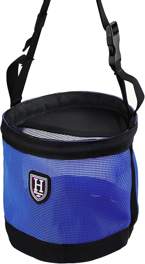 Harrison Howard Horse Muzzle Feed Bag Nylon Mesh Grain Feed Bag with Padded Neck Strap Adjustable Belt Dark Blue Small