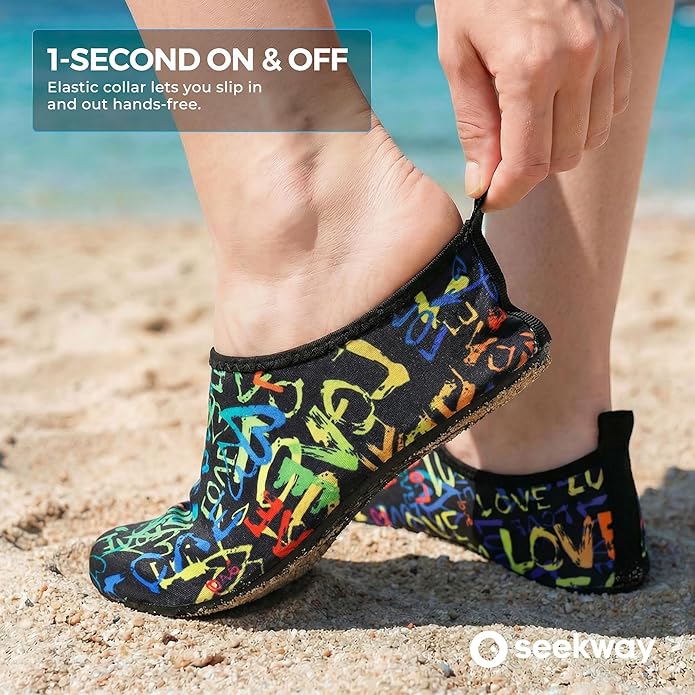 SEEKWAY Water Shoes Women Men Adult Quick-Dry Aqua Socks Barefoot Non Slip for Beach Swim River Pool Lake surf Black SK002(U)