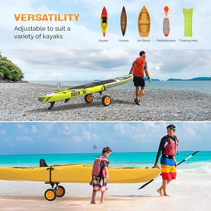Bonnlo Kayak Cart with10-Inch Kayak Wheels, Canoe Trolley Cart with Adjustable Straps, No Tools Required for Easy Assembly All-Terrain for Kayaks, Canoes, Paddleboards