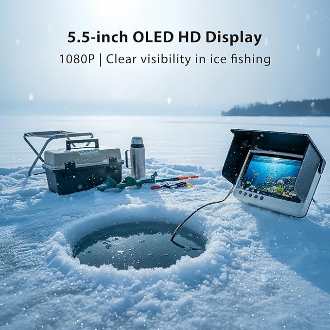 IP68防水水中釣りカメラ（モニター付き） | ナイトビジョン＆深度探知機搭載オールインワンポータブル魚群探知機 | 氷上、湖、海、カヤック、ボート用