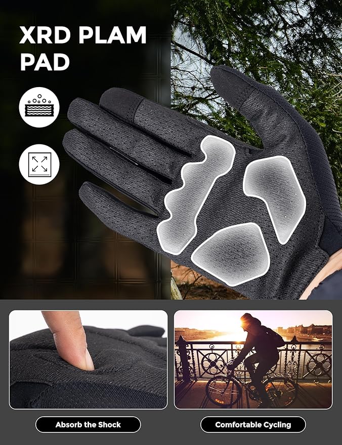 ROCKBROS Cycling Gloves for Men Women XRD Shock Absorbing Bicycle Riding Anti-Slip Breathable Full Finger UV-Sun-Protection Gloves for Road/Mountain & Electric Bike,E-Bike Commuter