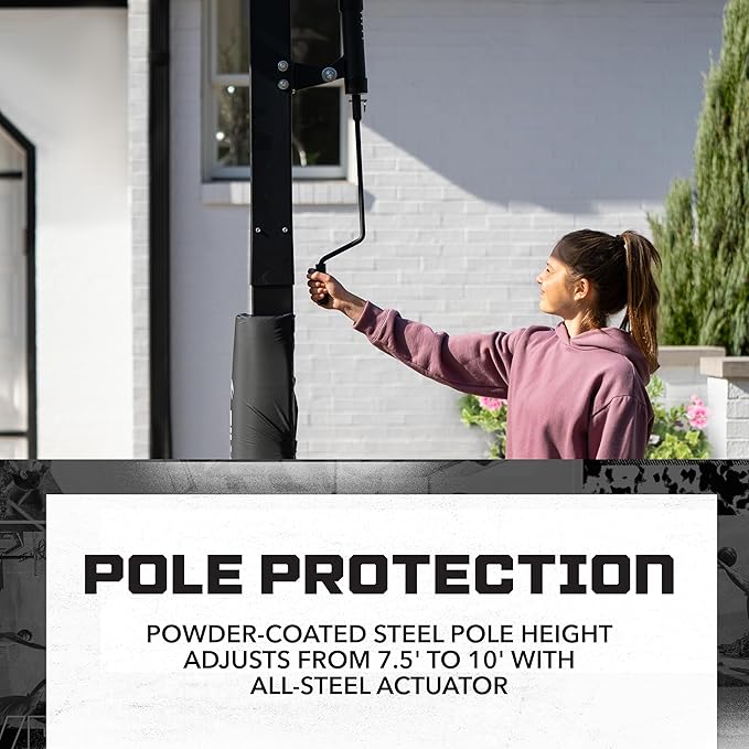 Silverback Height Adjustable In-Ground Basketball Hoop with Tempered Glass Backboard, Pro-Style Breakaway Rim & Backboard Pad