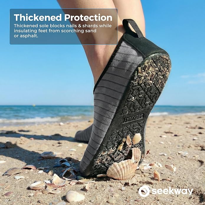 SEEKWAY Water Shoes Women Men Adult Quick-Dry Aqua Socks Barefoot Non Slip for Beach Swim River Pool Lake surf Black SK002(U)