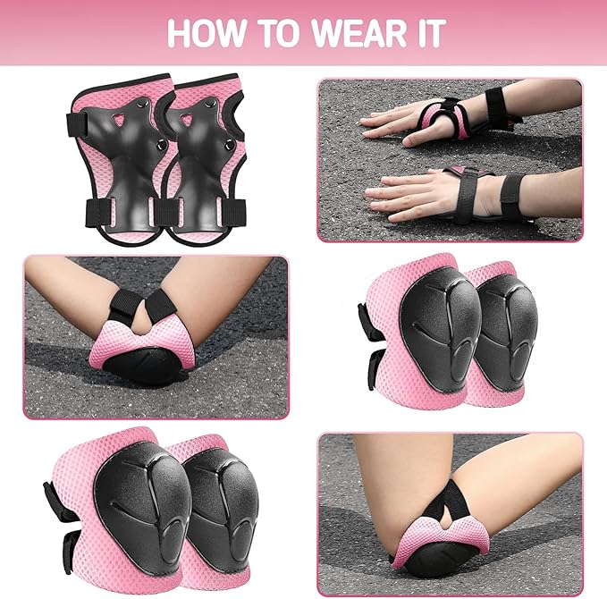 Wemfg Kids Protective Gear Set Knee Pads for Kids 3-14 Years Toddler Knee and Elbow Pads with Wrist Guards 3 in 1 for Skating Cycling Bike Rollerblading Scooter