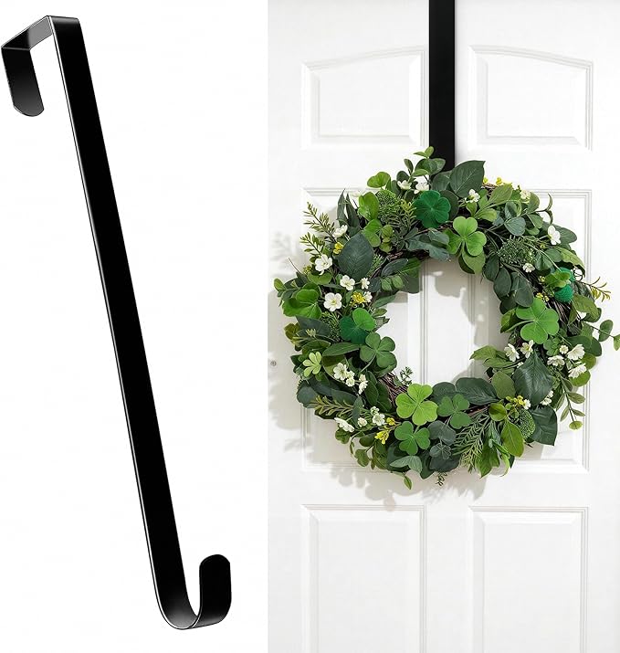 HOOSUN Wreath Hangers for Front Door,St Patricks Day Decorations,12" St Patricks Day Wreath Hook Holder,Over The Door Hooks Hanger,Metal Garland Hangers Hook for Patriotic Spring Wreath Porch Decor