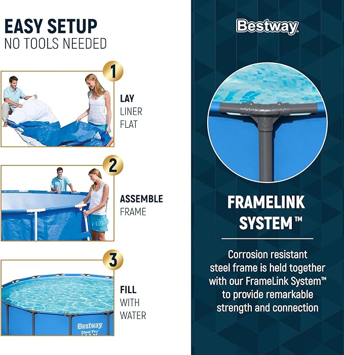 Bestway Steel Pro MAX 15’ x 48" Above Ground Pool, Round Metal Frame Outdoor Swimming Pool for Backyard, Blue, Pool ONLY