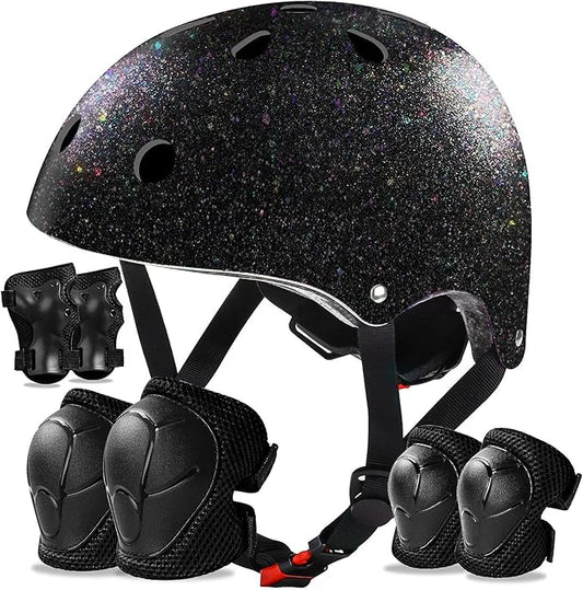 Kids Bike Helmet Set for Boys Girls Toddler Bicycle Helmet Adjustable Skateboard Helmet Protective Gear Set Knee Elbow Wrist Pads for Children Cycling, Scooter, Outdoor Sports
