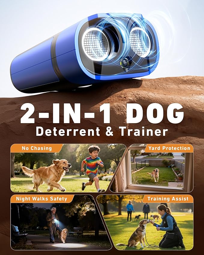 Dog Bark Deterrent Devices-Ultrasonic Anti Barking Device for Dogs with 50ft Range, Rechargeable No Barking Device for Own or Neighbor's Dogs, Portable Safe for Dogs/Humans | Indoor/Outdoor Use-Blue