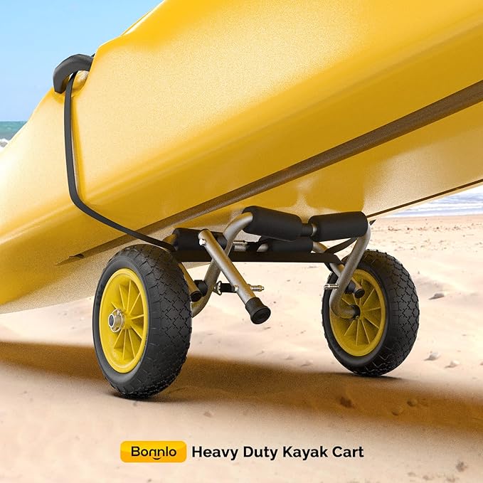 Bonnlo Foldable Kayak Cart, Lightweight Aluminum Alloy Frame, Universal Dolly Cart with 10'' Durable Solid Tires for Canoes, Paddle Boards, Boats, Strong 1.75" Thick Prongs